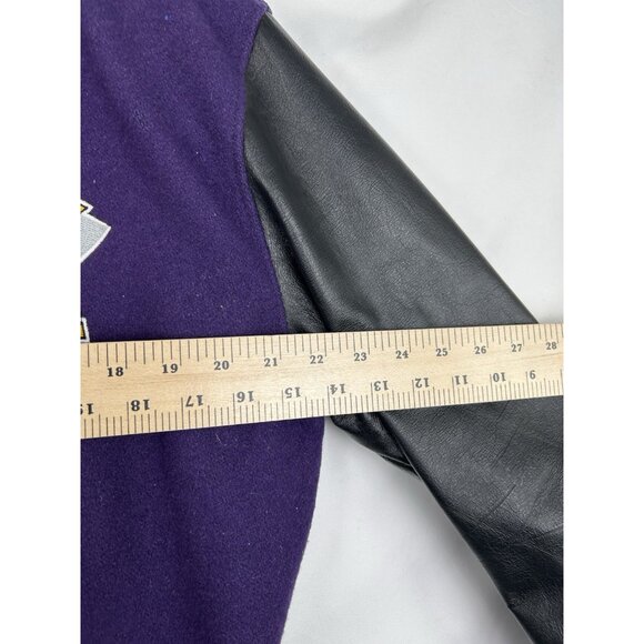 VTG Anaheim Mighty Ducks DeLong 90s Mens LARGE Wool Jacket Snap Button Purple - Picture 5 of 16